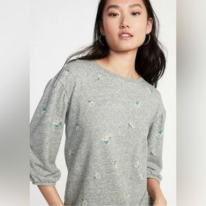 Old Navy Daisy Heather Gray 3/4 Blouson Sleeve Terry Shirt Top Womens Large
